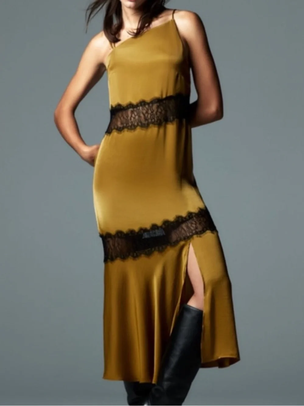 Zara Combination Slip Dress XS Satin & Lace